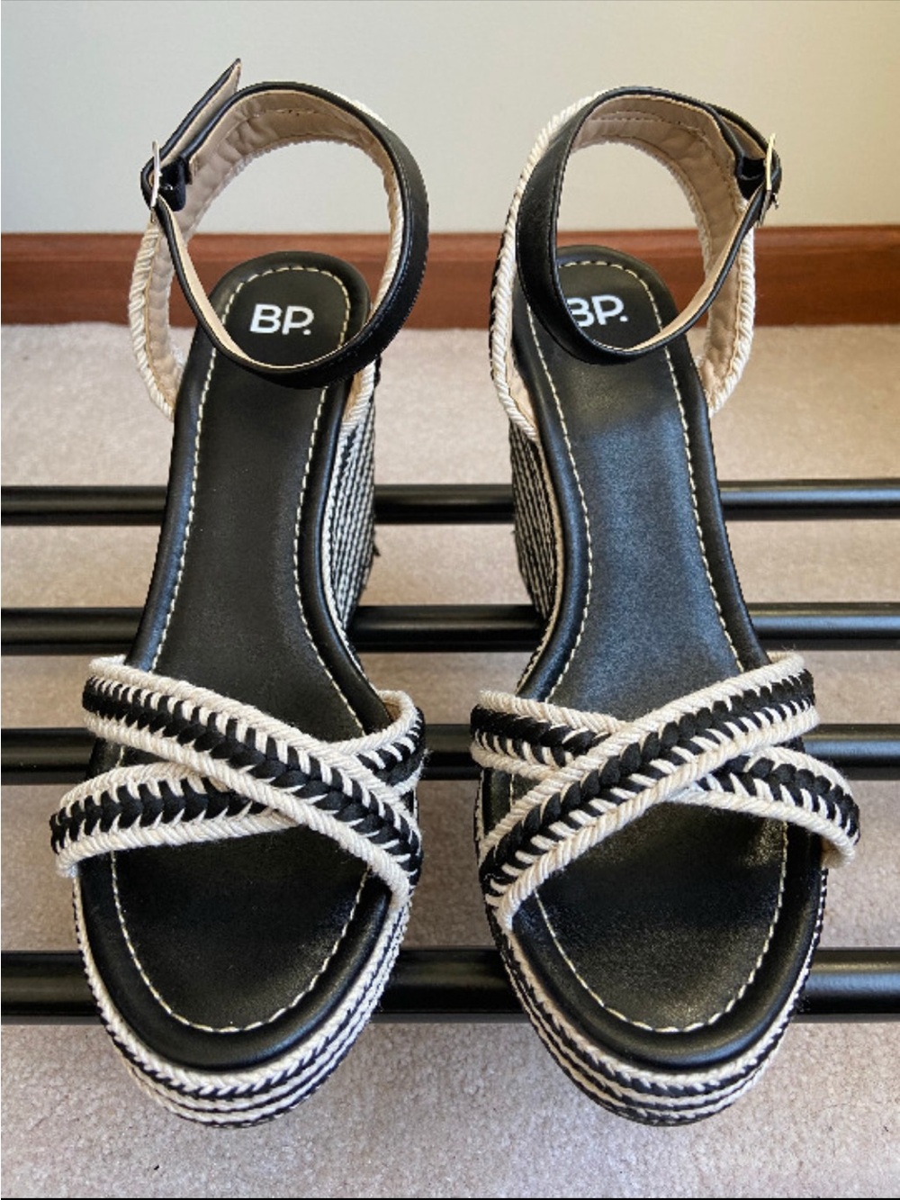 bp Black and Cream Braided Wedge Sandals